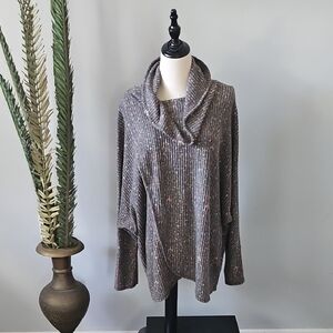 LuLaRoe Kristin Gray and Peach Cowl Neck Blouse